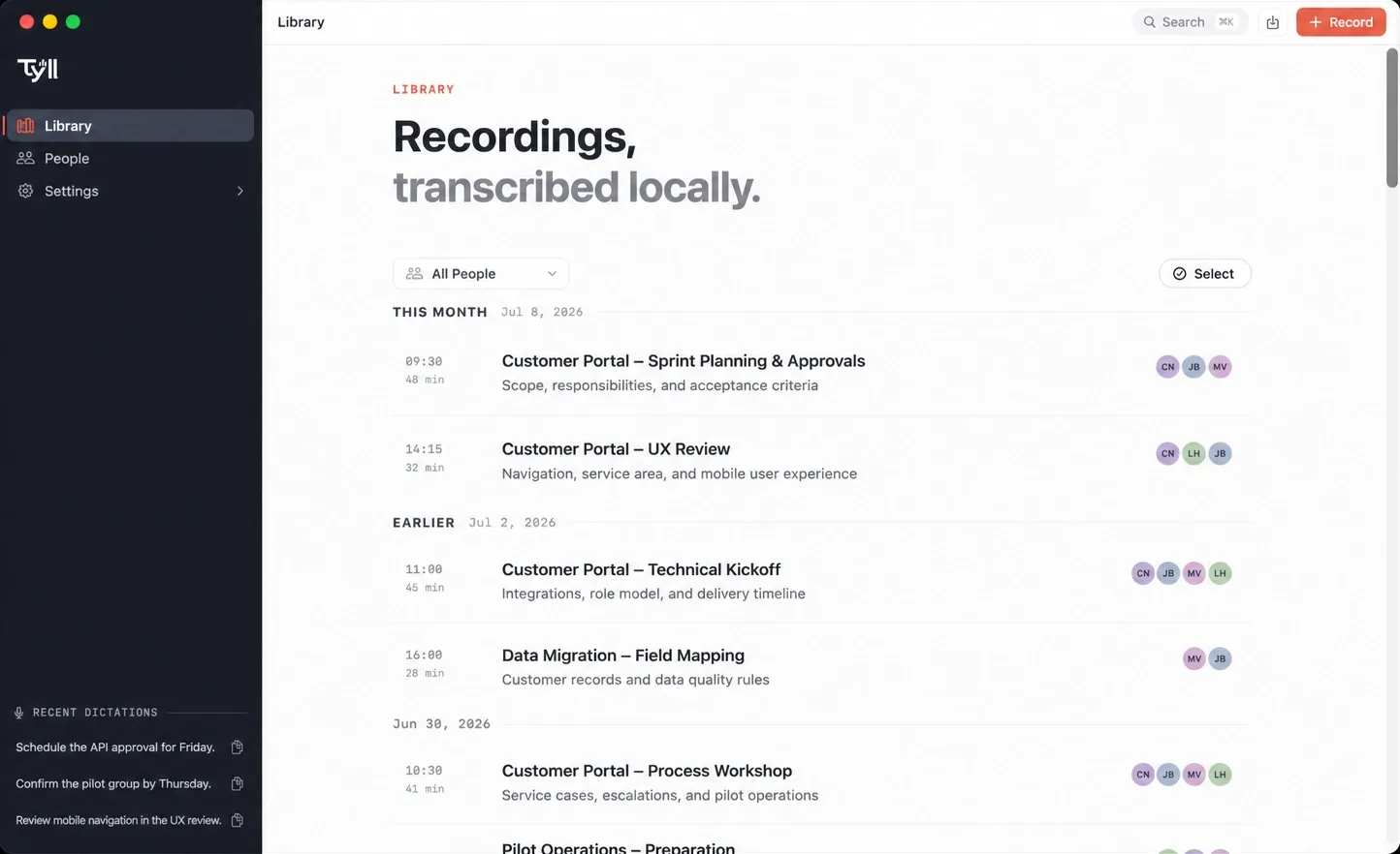 Tyll library with locally transcribed recordings
